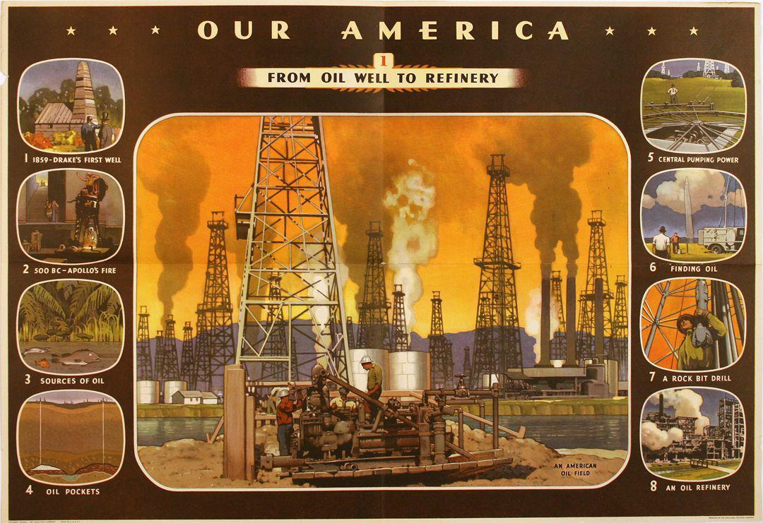 Original WWII Teaching Chart - Our America - Oil Refinery 1942 by Coca Cola