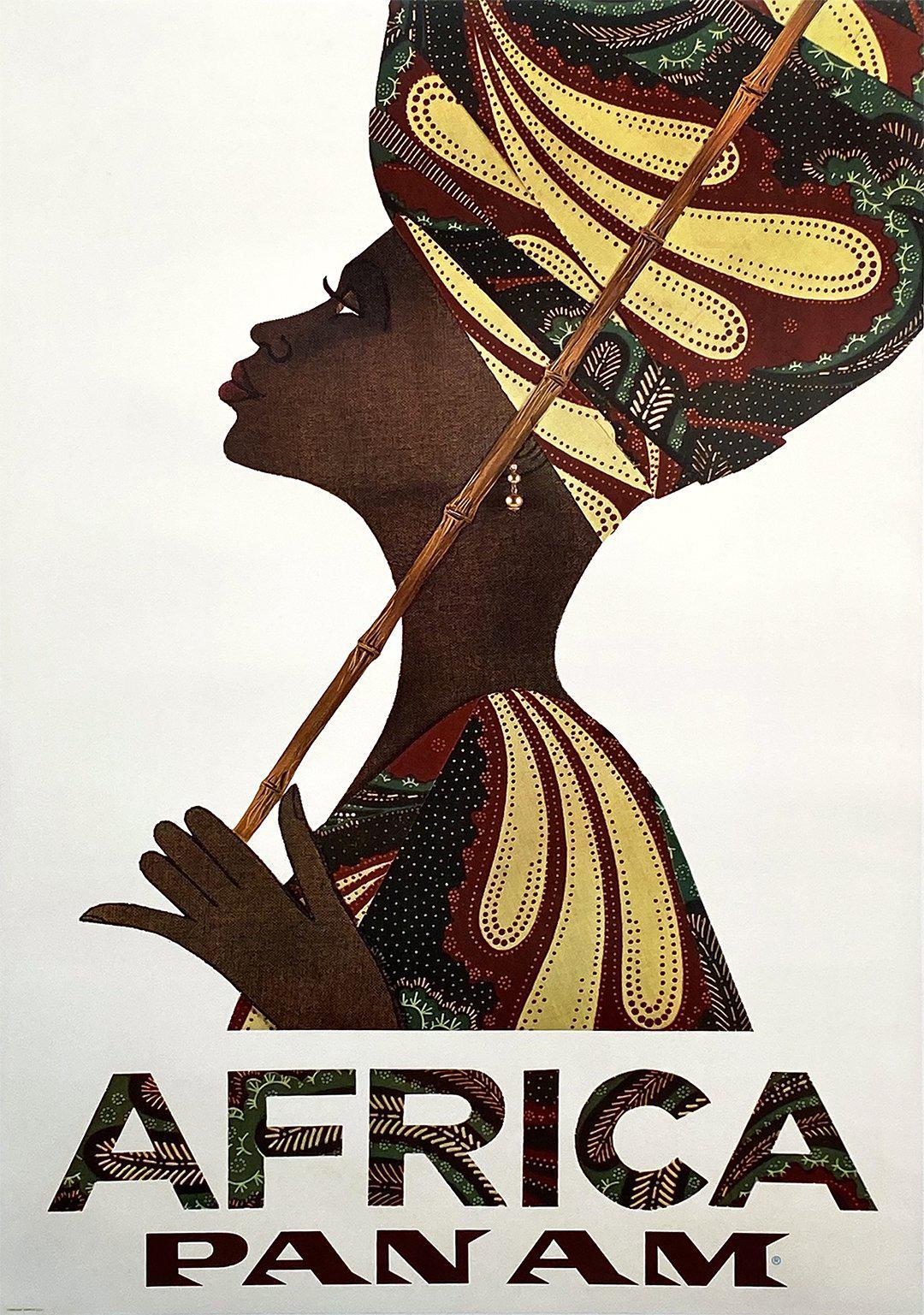 Pan Am Africa  - Woman in Profile Original Vintage Travel Poster 1967