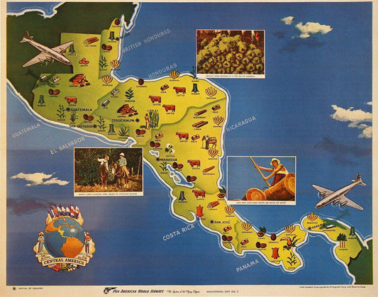 Original Pan Am Map of Central America c1955