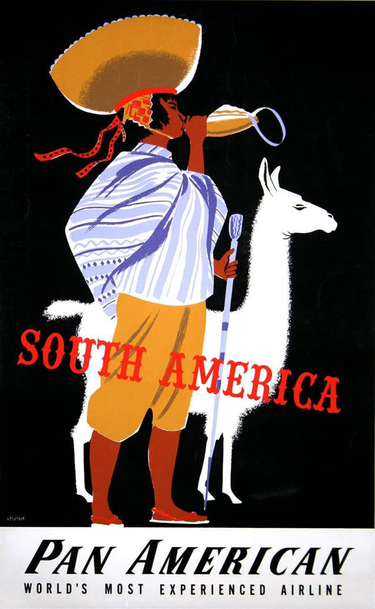 Original Pan Am 1950's Poster by Amspoker - South America Llama