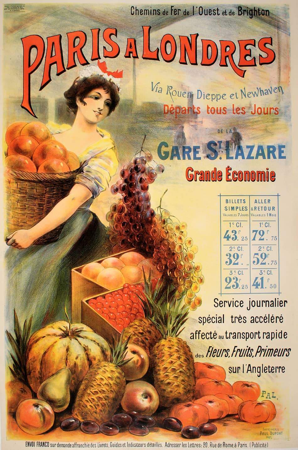 Original French Poster Paris Londres by PAL c1895 Fruits and Vegetables
