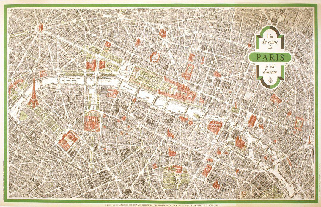 Original Vintage Paris Map of Central Region 1959