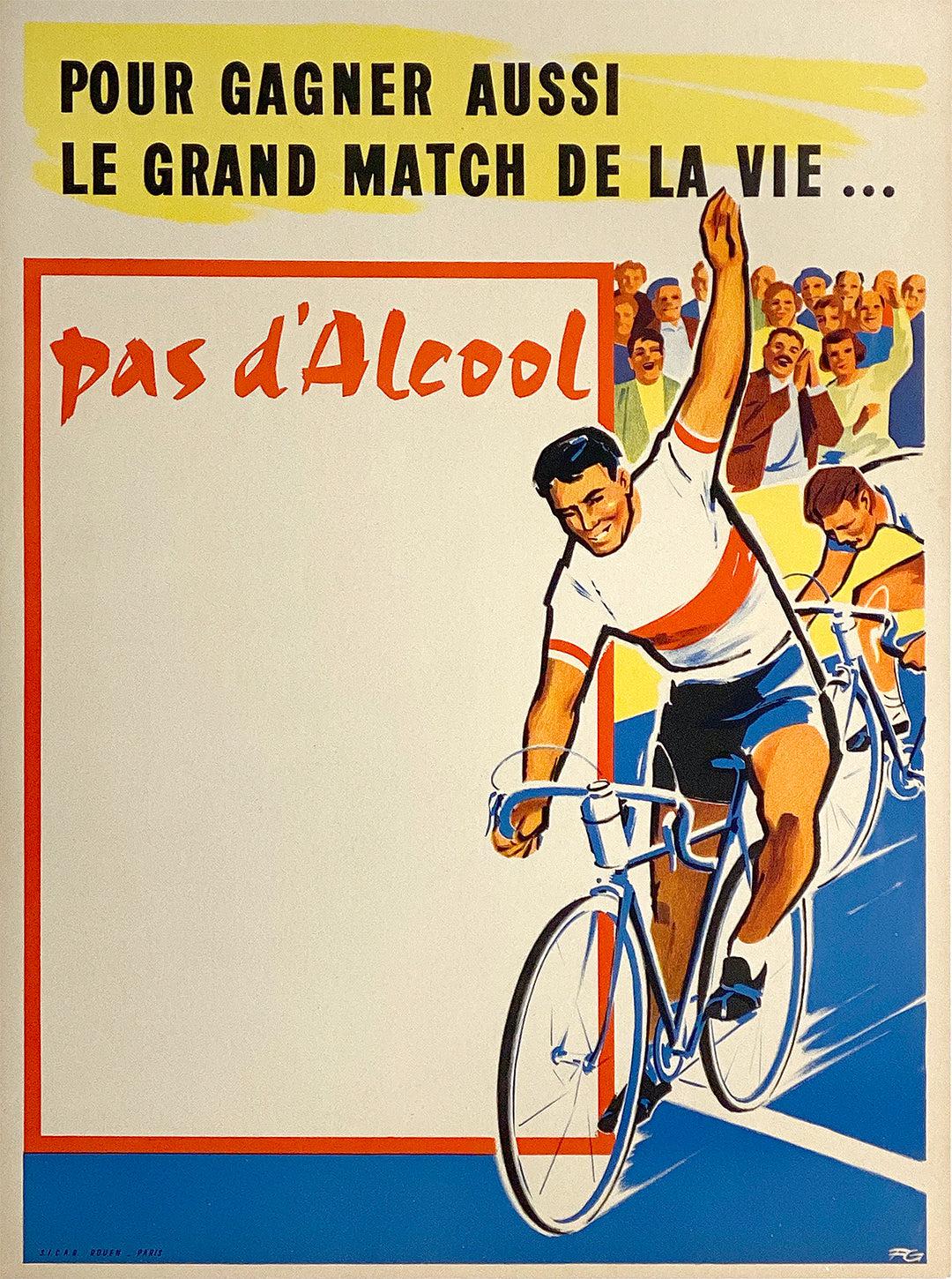French Original Vintage Cycling Poster Pas D'Alcool c1950