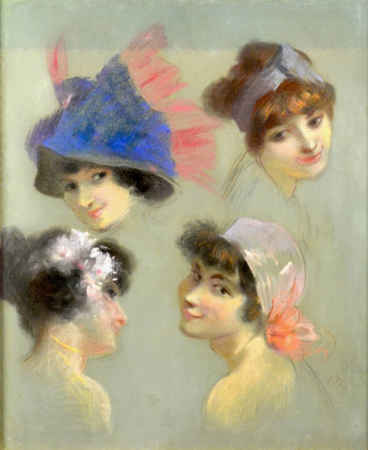 Original Pastel Painting of 4 Females by Jules Cheret 1910 – The