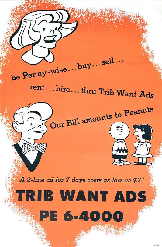 Original Charles Schulz Peanuts Be Penny Wise Vintage Poster for the Chicago Tribune Want Ads