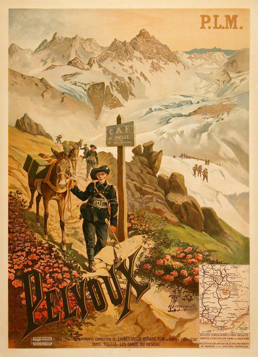 Original Vintage PLM Train Poster to Pelvoux by Henri Tanconville 1895