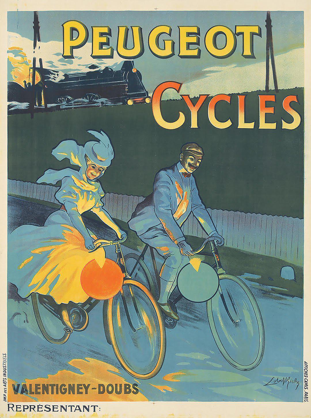 Original Vintage Peugeot Cycles Poster by Lobel-Riche 1895 Belle Epoque Couple