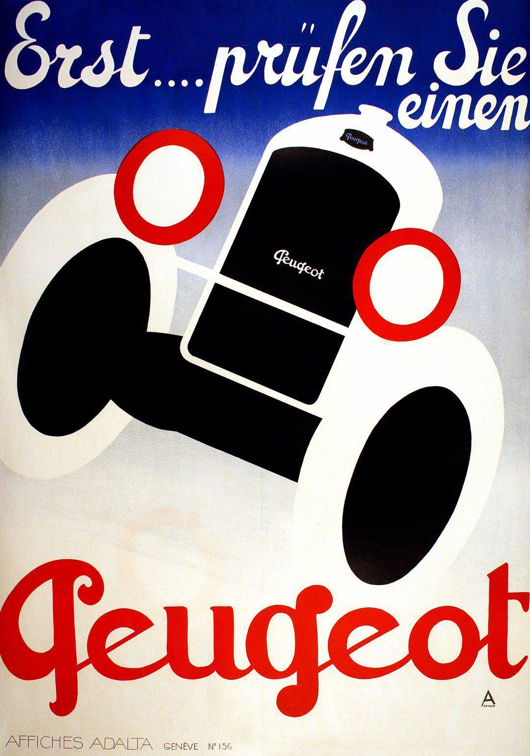Peugeot by Ernst Art Deco Poster c1930 Original