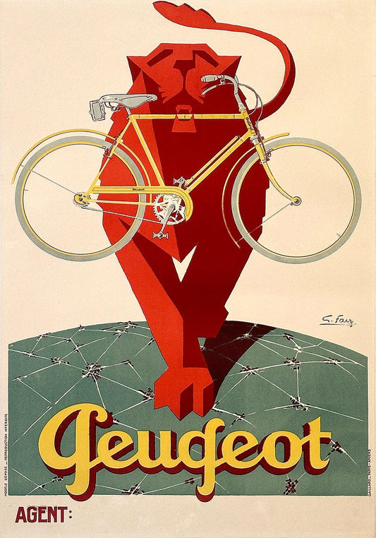 Original Vintage Peugeot Lion Bicycle Poster by Favre c1930 Art Deco