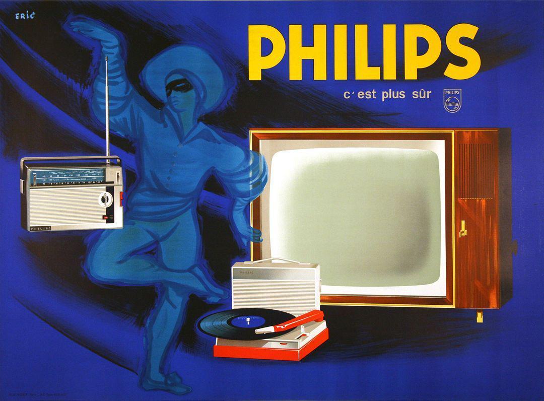 Original Vintage Philips TV Radio Poster by Eric c1955