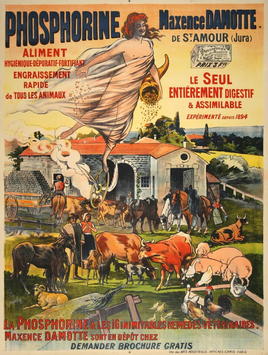Phosphorine - Farm And Animals Original Vintage Poster by Lobel Riche c1910