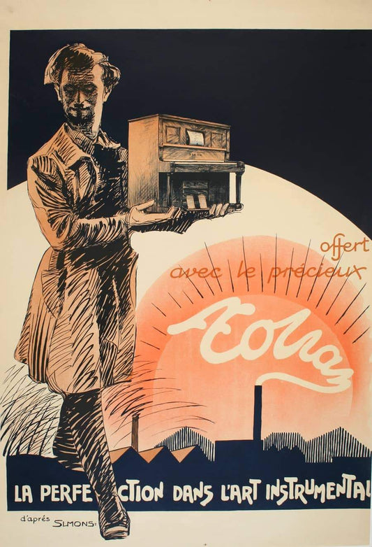 Original Vintage Piano Scheck Poster by Simons c1920 Musical Instrument