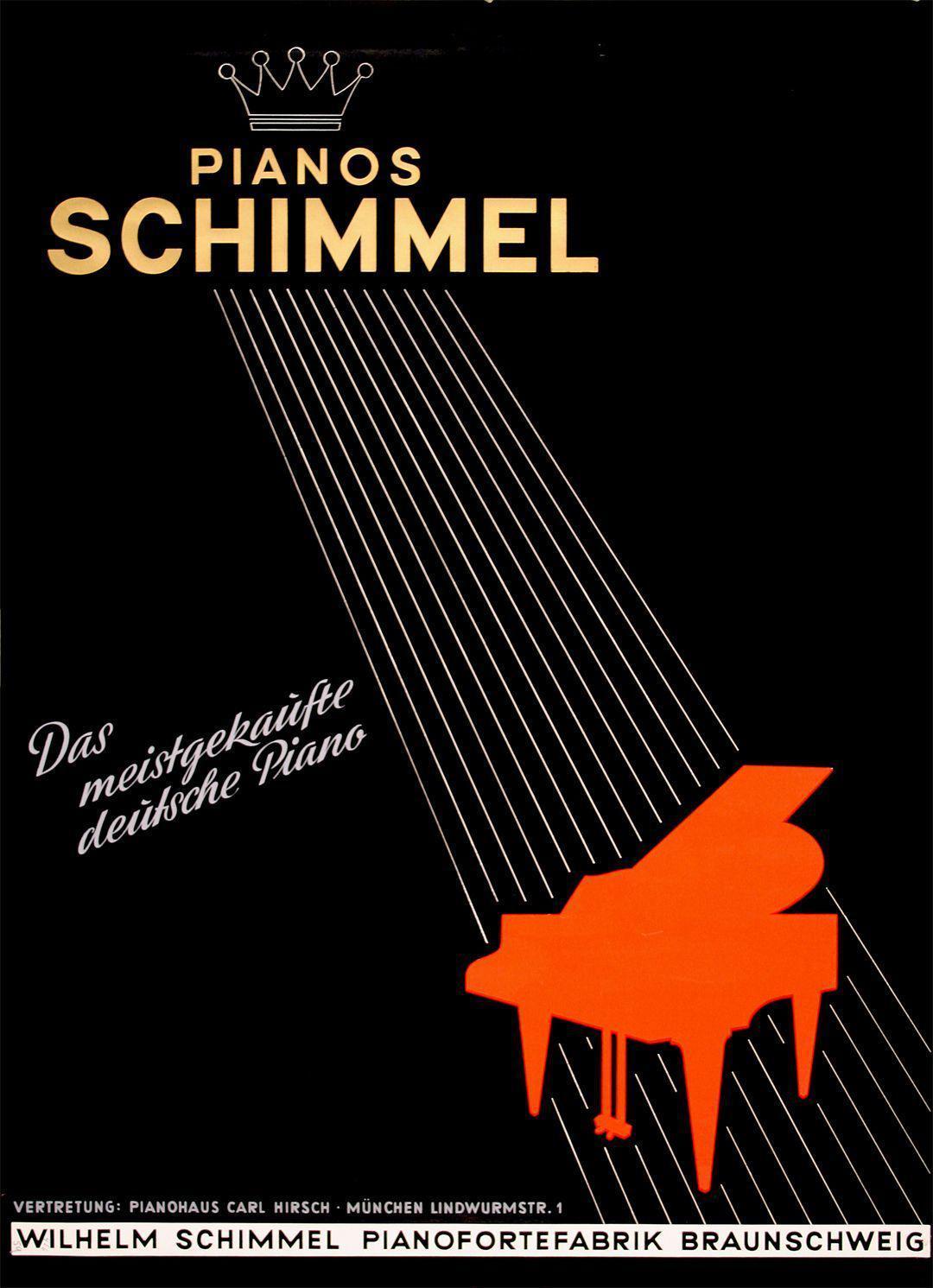 Pianos Schimmel Original Art Deco Style Poster c1935