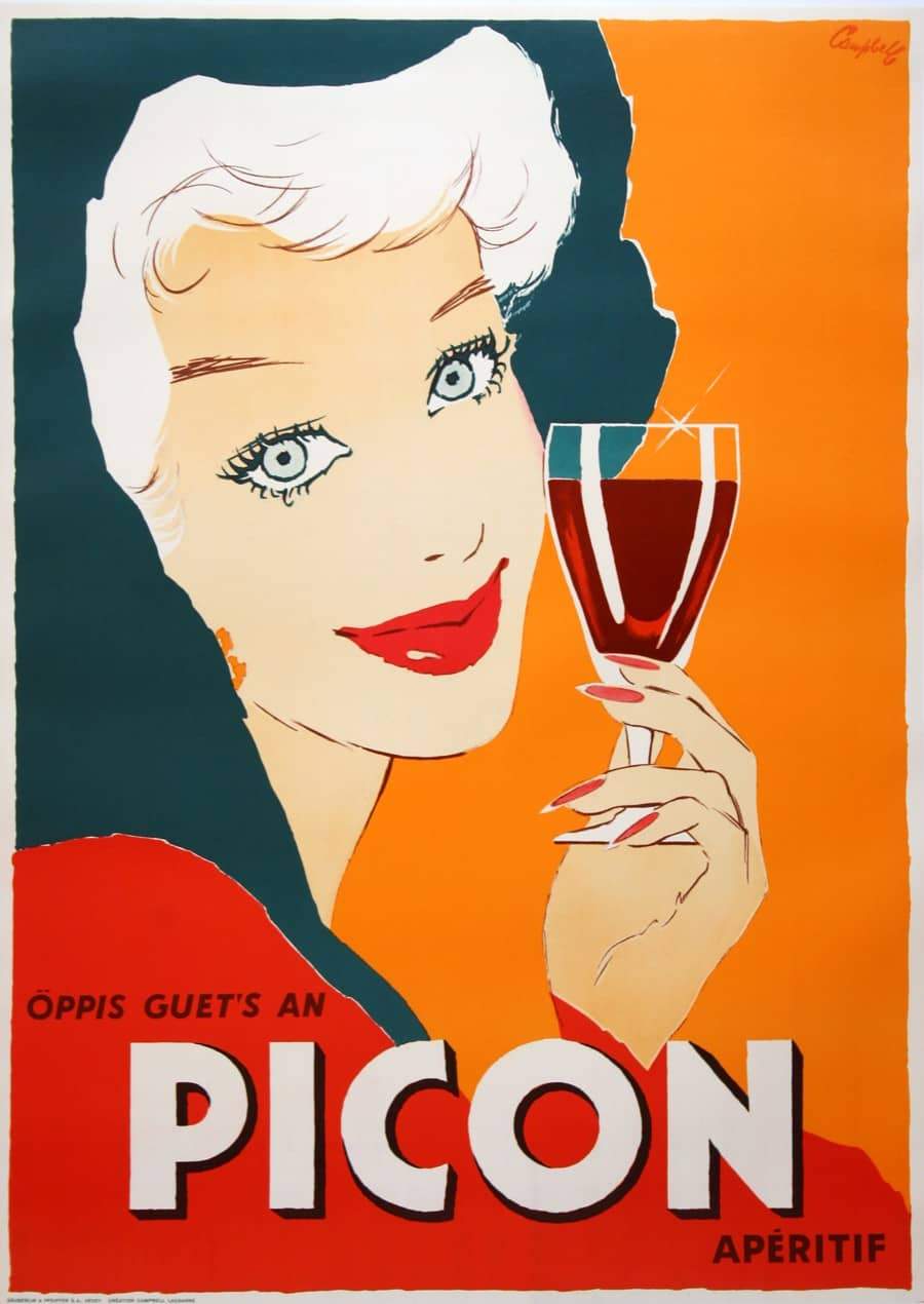 Picon Aperitif Poster by Marcus Campbell 1959 Swiss