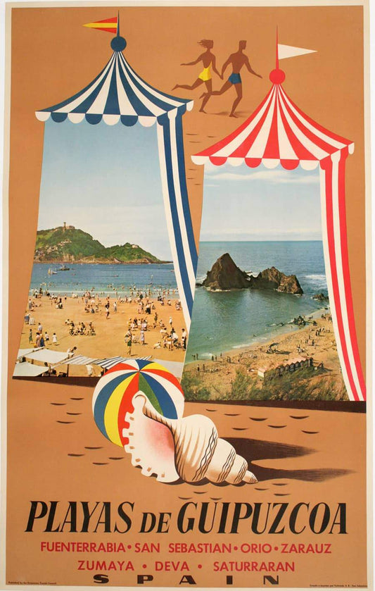 Original Vintage Spanish Travel Poster Playas de Guipuzcoa c1965