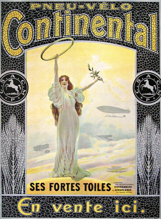 Original Vintage French Poster for Pneu Velo Continental c1910