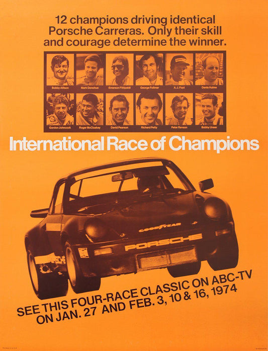 Original Vintage Porsche Car Racing Poster International Race of Champions 1974