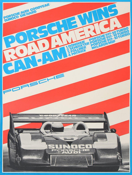 Original Vintage Porsche Car Race Poster 1973 Road America Can-Am Mark Donohue