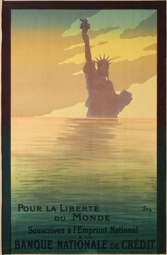 Original Vintage WWI Poster Pour la Liberte du Monde by Sem 1917 Statue of Liberty