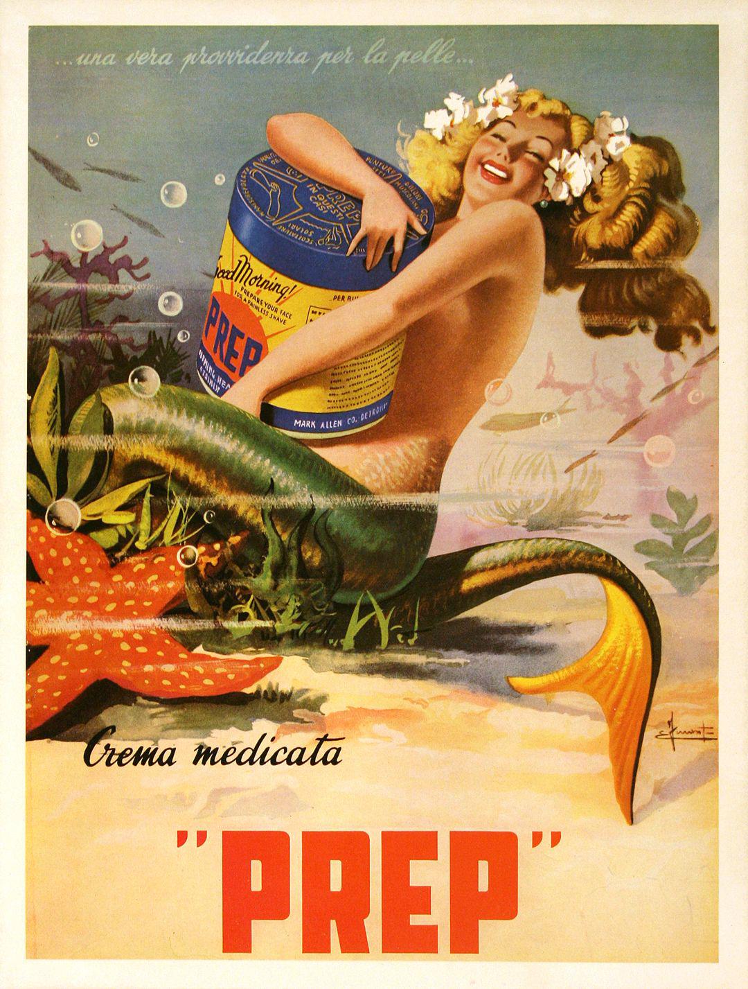 Original Italian Poster c1960 - Prep Crema Mermaid by Ferrante