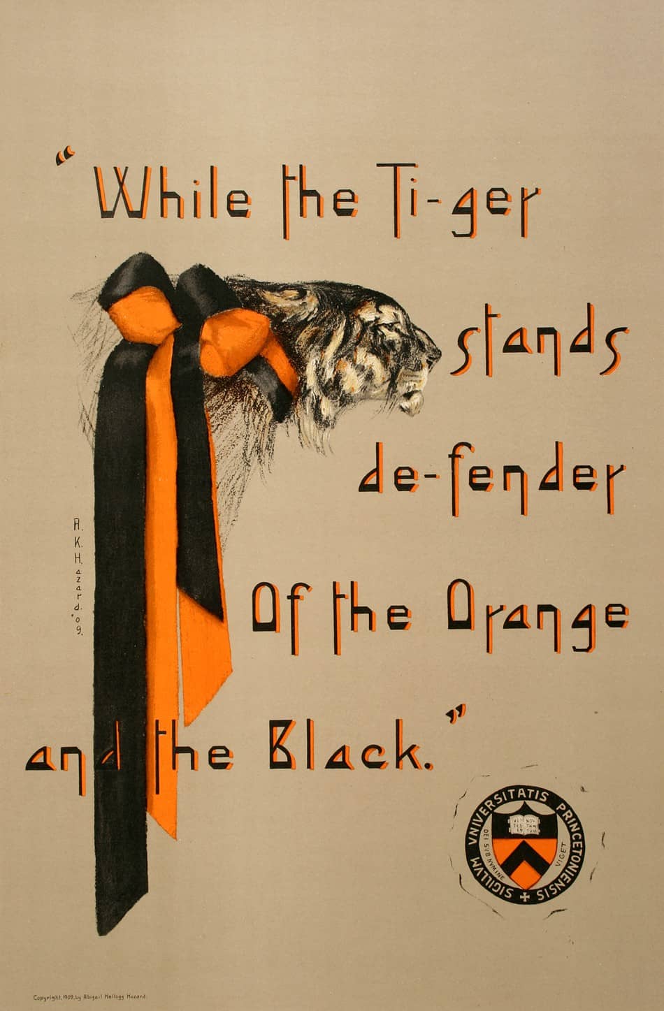 Original Vintage Princeton University Tiger Poster 1909 by Abigail Kellogg Hazard