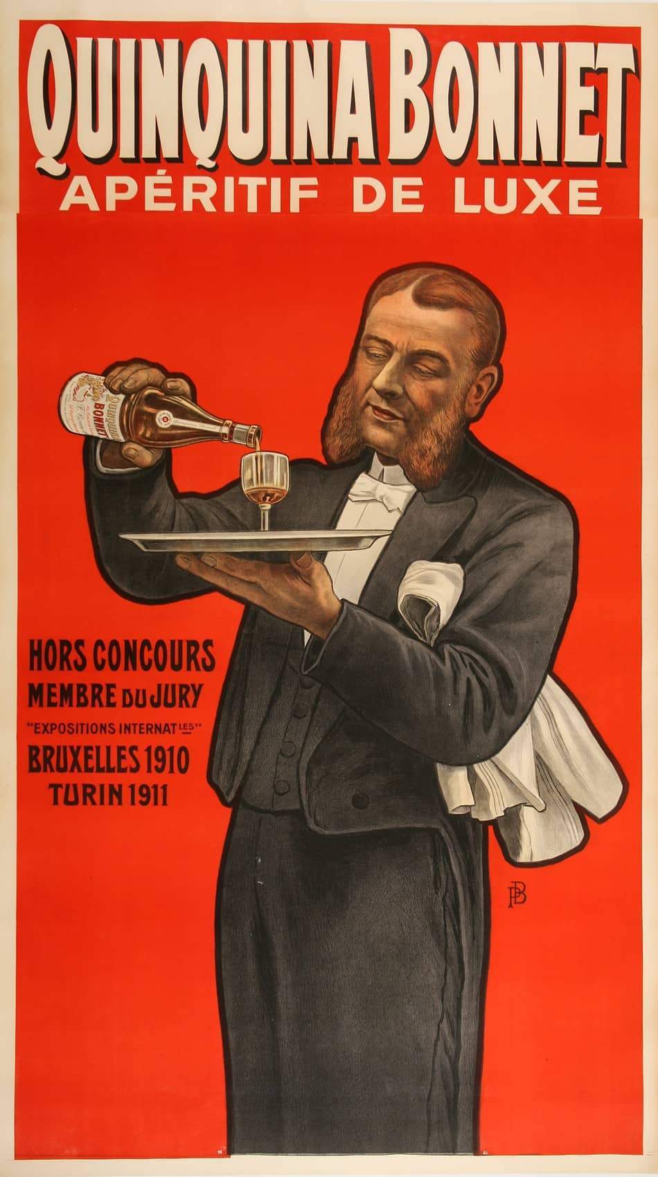 Quinquina Bonnet Aperitif De Luxe Original Vintage Liquor Poster - Waiter Pouring c1925