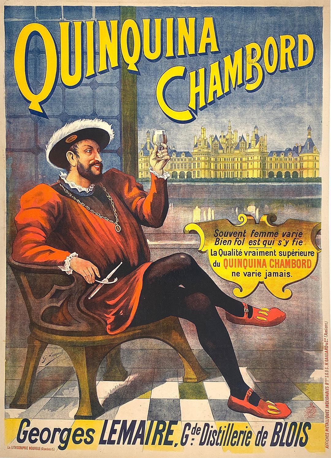 Original Vintage Quinquina Chambord Poster by Lampure French Liqueur c1900