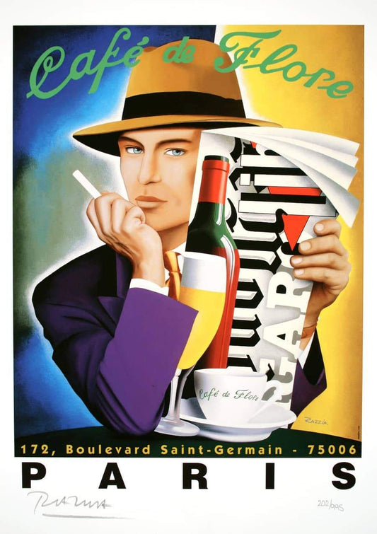 Razzia Limited Edition Hand Signed and Numbered Poster for Cafe de Flore Paris 2007