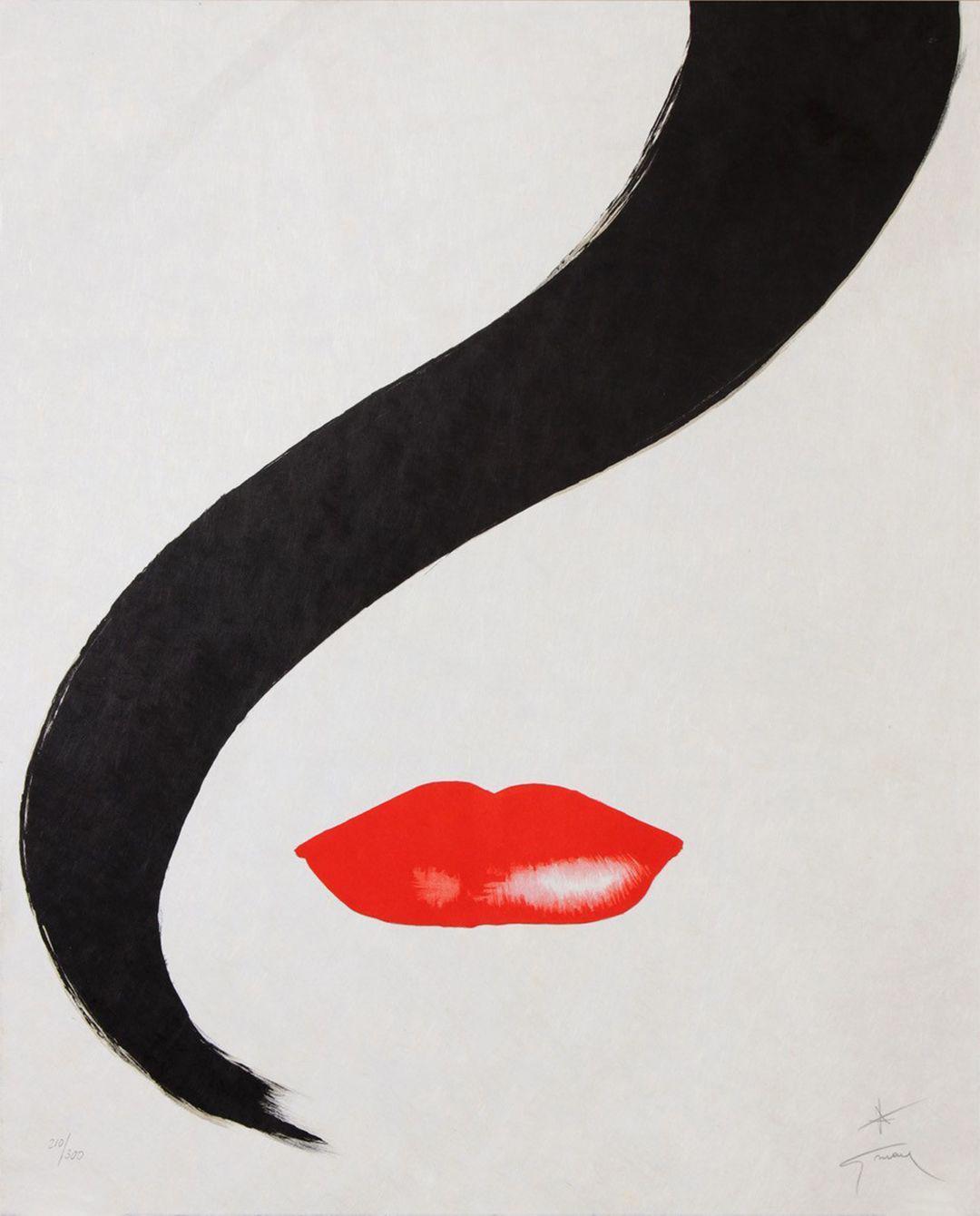 Rene Gruau Hand Signed and Numbered Print 1989 - Red Lips