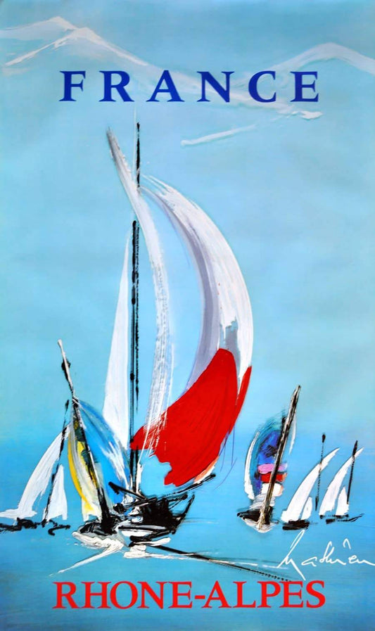 Original Vintage Travel Poster France Rhone Alpes by Mathieu Sailing