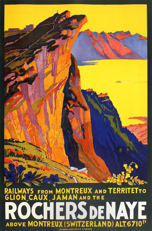 Original Vintage Swiss Travel Poster Roches de Naye by Muller