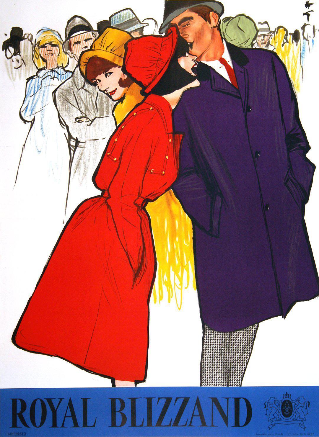Original Vintage Royal Blizzand Coat Poster by Rene Gruau Couple 1965