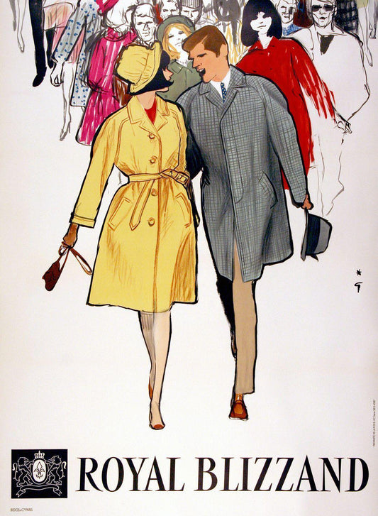 Original Vintage Royal Blizzand Poster by Rene Gruau Trenchcoat c1965