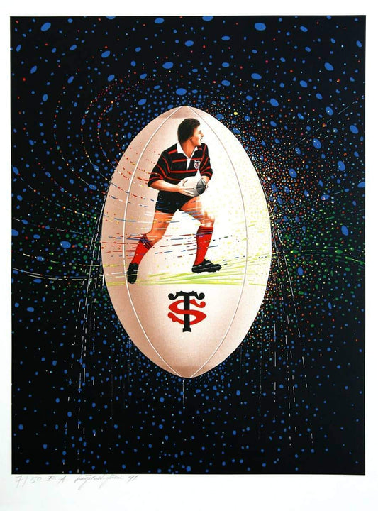 Original Vintage Rugby Player Print by Luigi Castiglioni 1991 Hand Signed