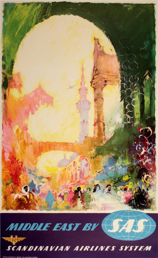 Original SAS c1955 Poster by Otto Nielsen - Middle East Buildings