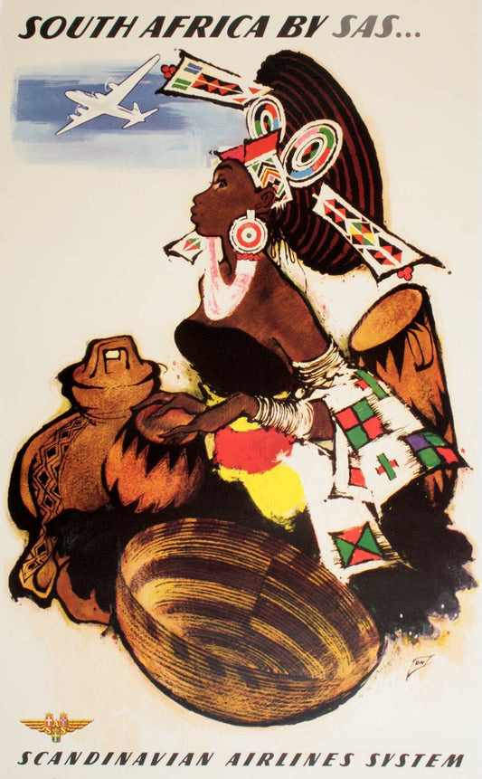 Original SAS South Africa Poster by Otto Nielsen c1955 African Woman