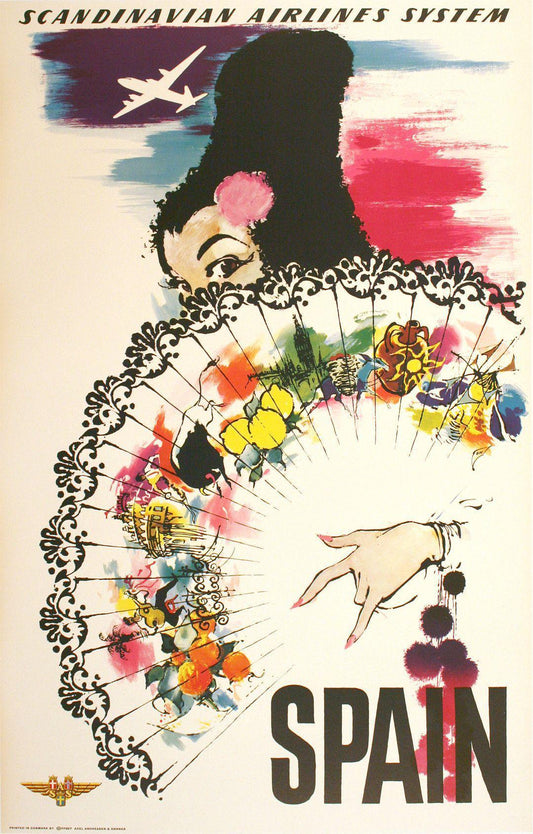 Original Vintage SAS c1955 Poster by Otto Nielsen - Spain Woman with Fan