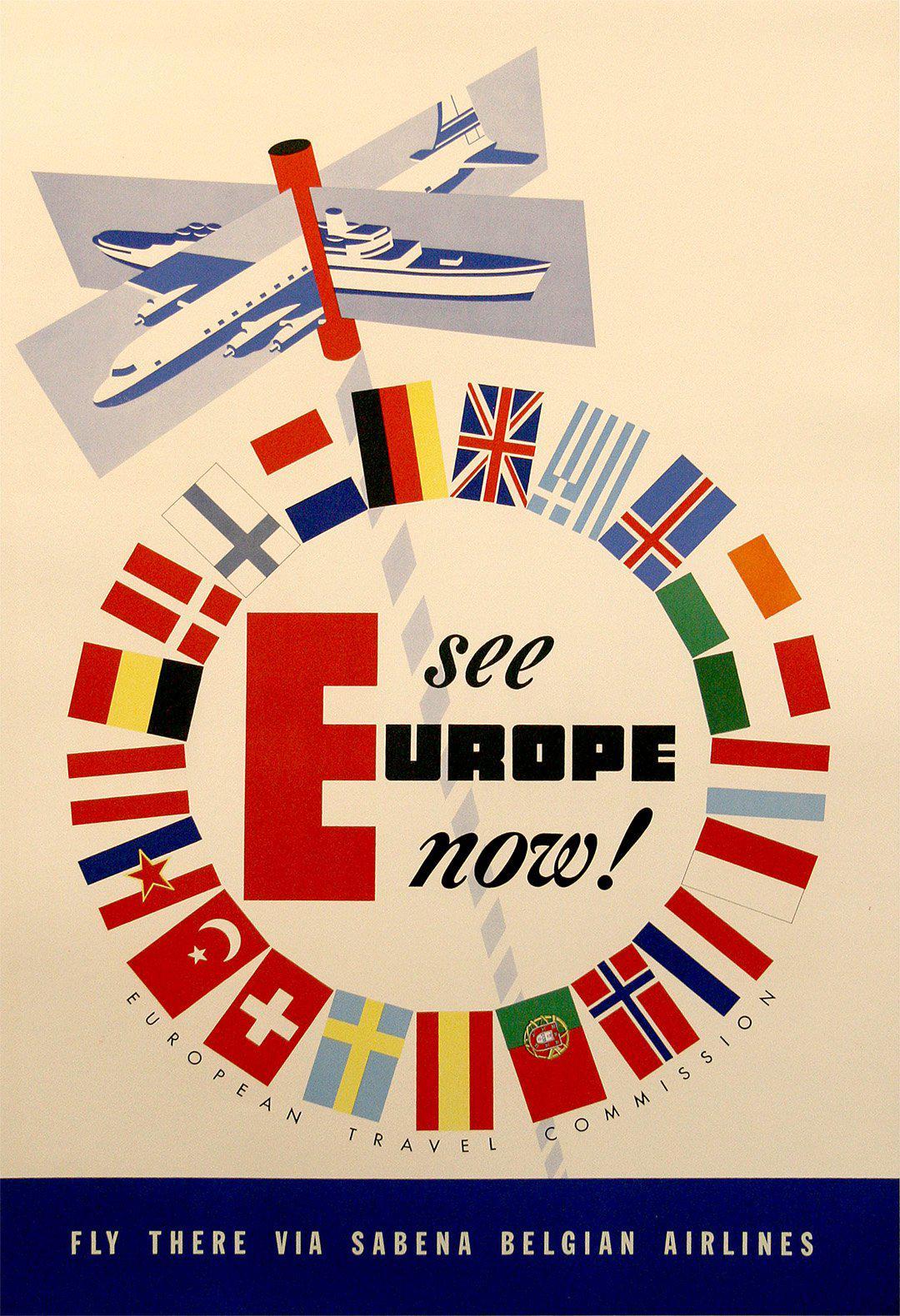 Original Vintage Sabena Travel Poster See Europe Now! c1955