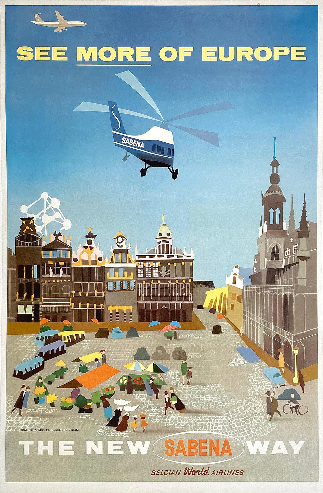 Original Vintage Sabena 1958 Worlds Fair Poster Aaron Fine Brussels Belgium