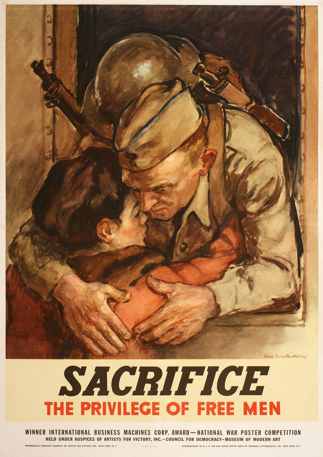 Original Vintage WWII Poster Sacrifice by Schattenstein