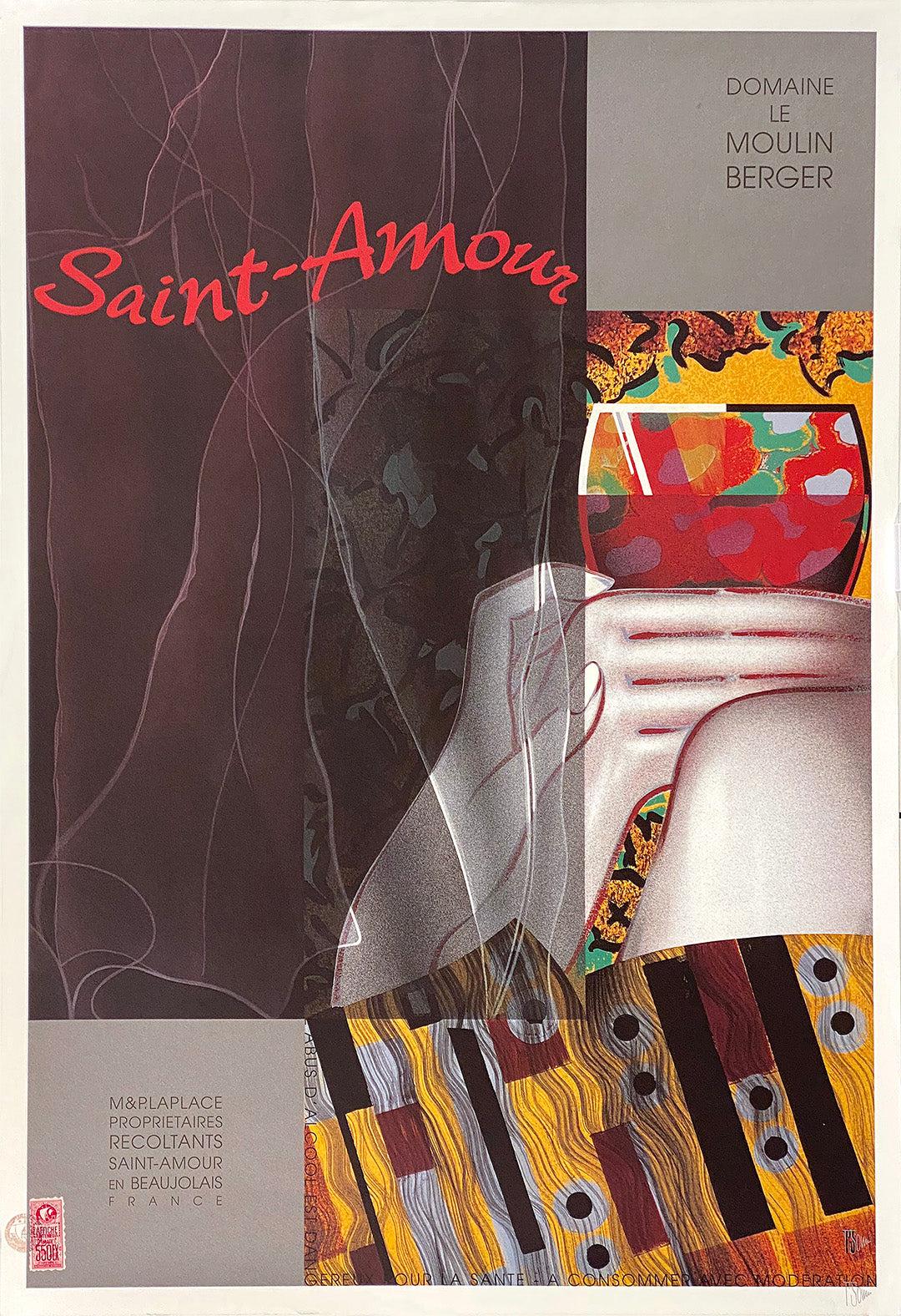 Original Saint Amour Red Wine Poster by Philippe Sommer Hand Signed