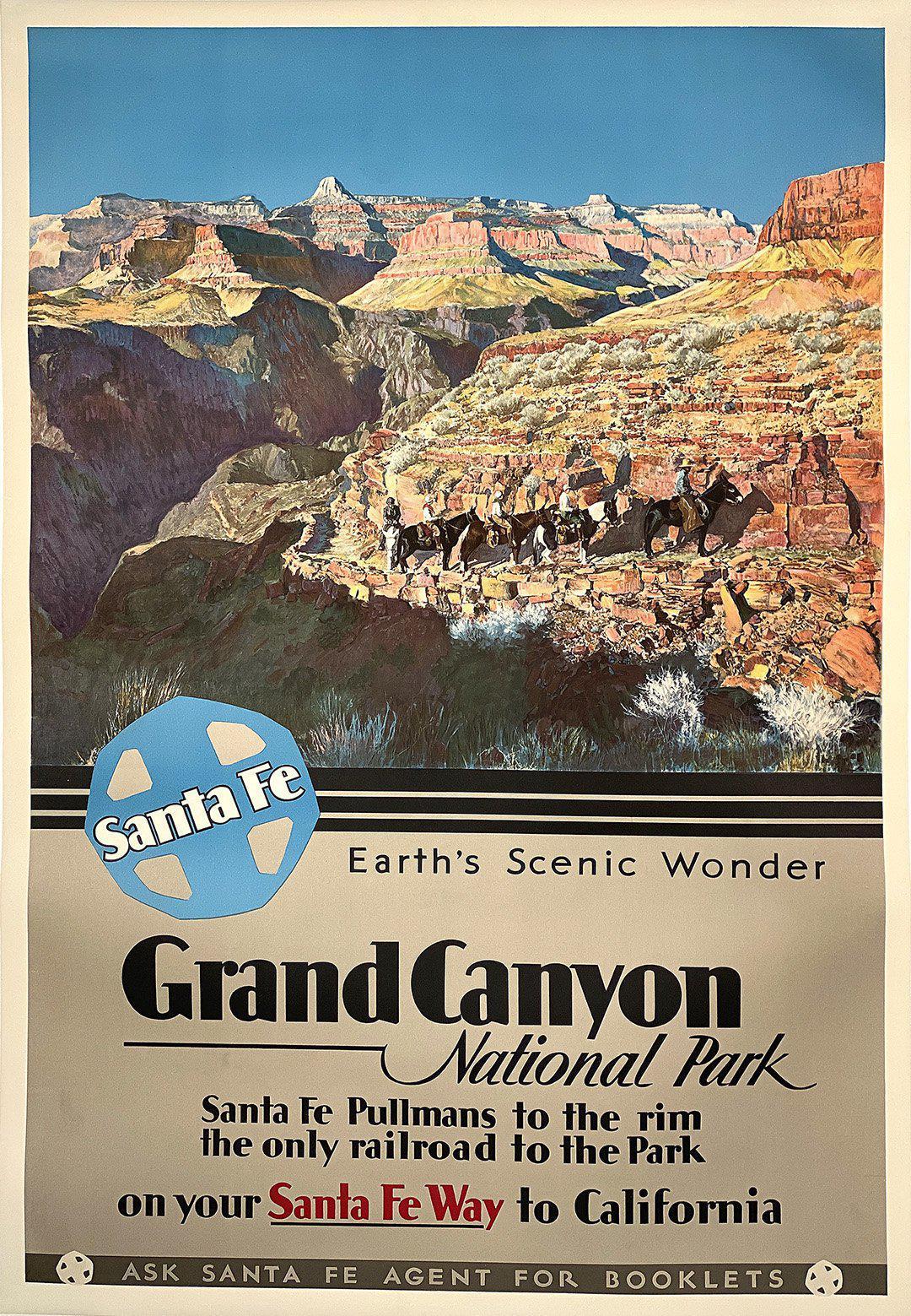 Original Vintage Santa Fe Railroad Poster to the Grand Canyon c1938