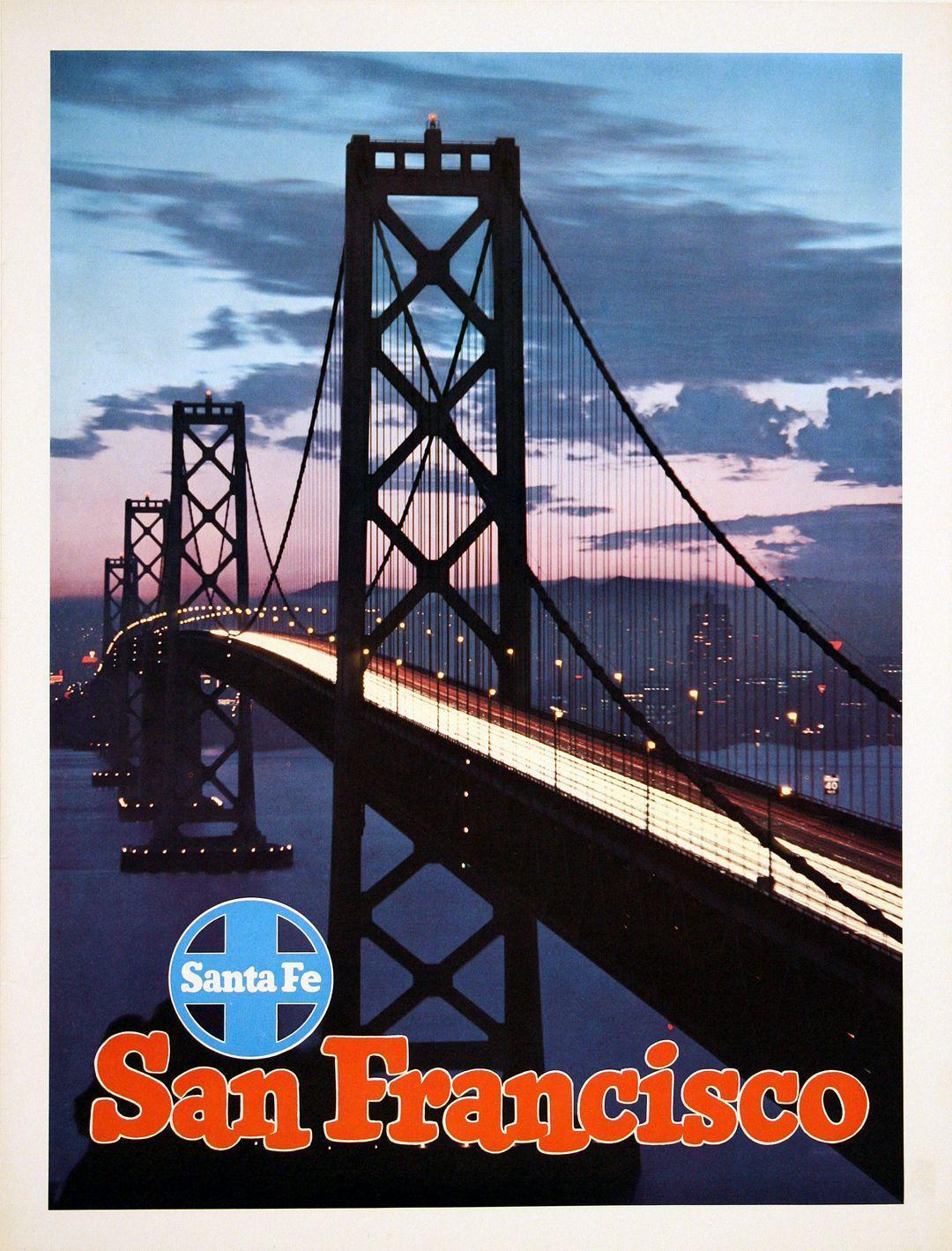 Santa Fe Railway Original Poster c1950 San Francisco Golden Gate