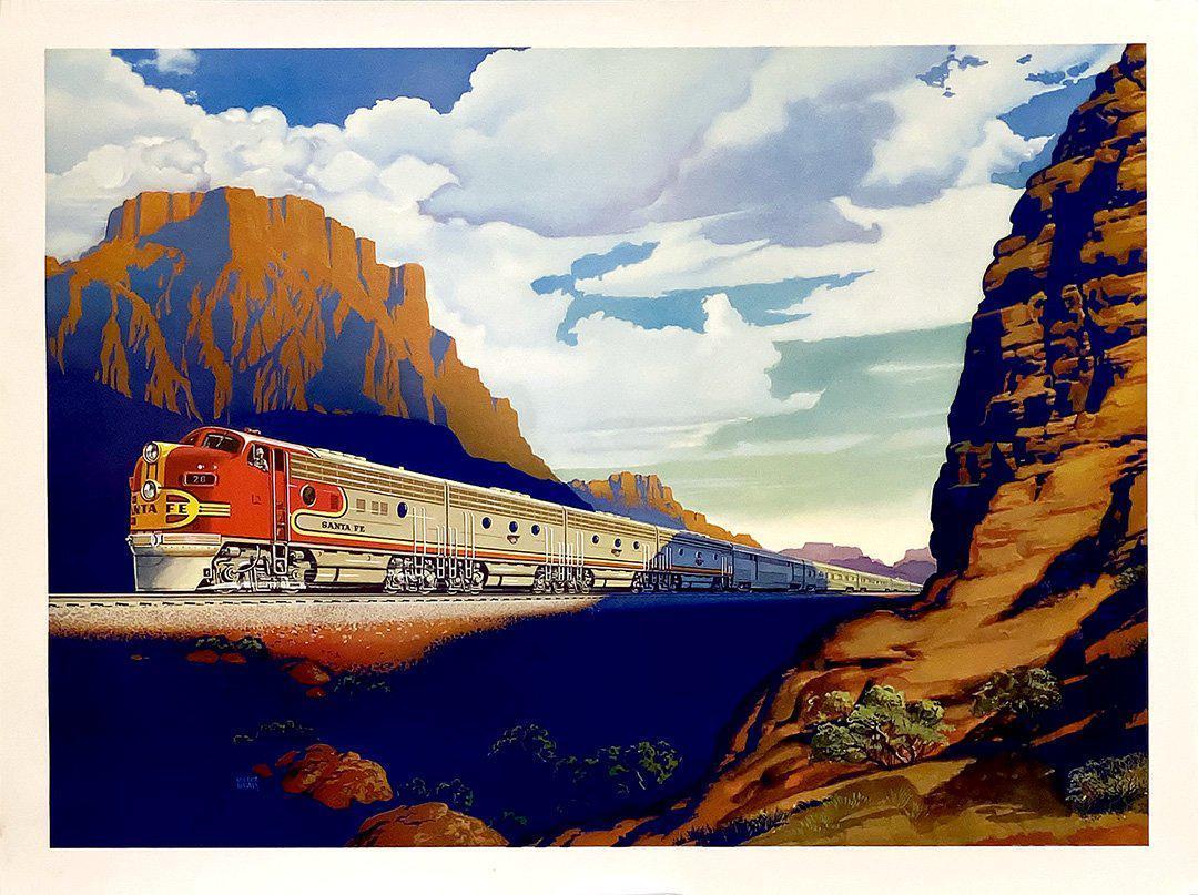 Santa Fe Railroad Original 1950's Poster Train Horizontal by Victor Beals