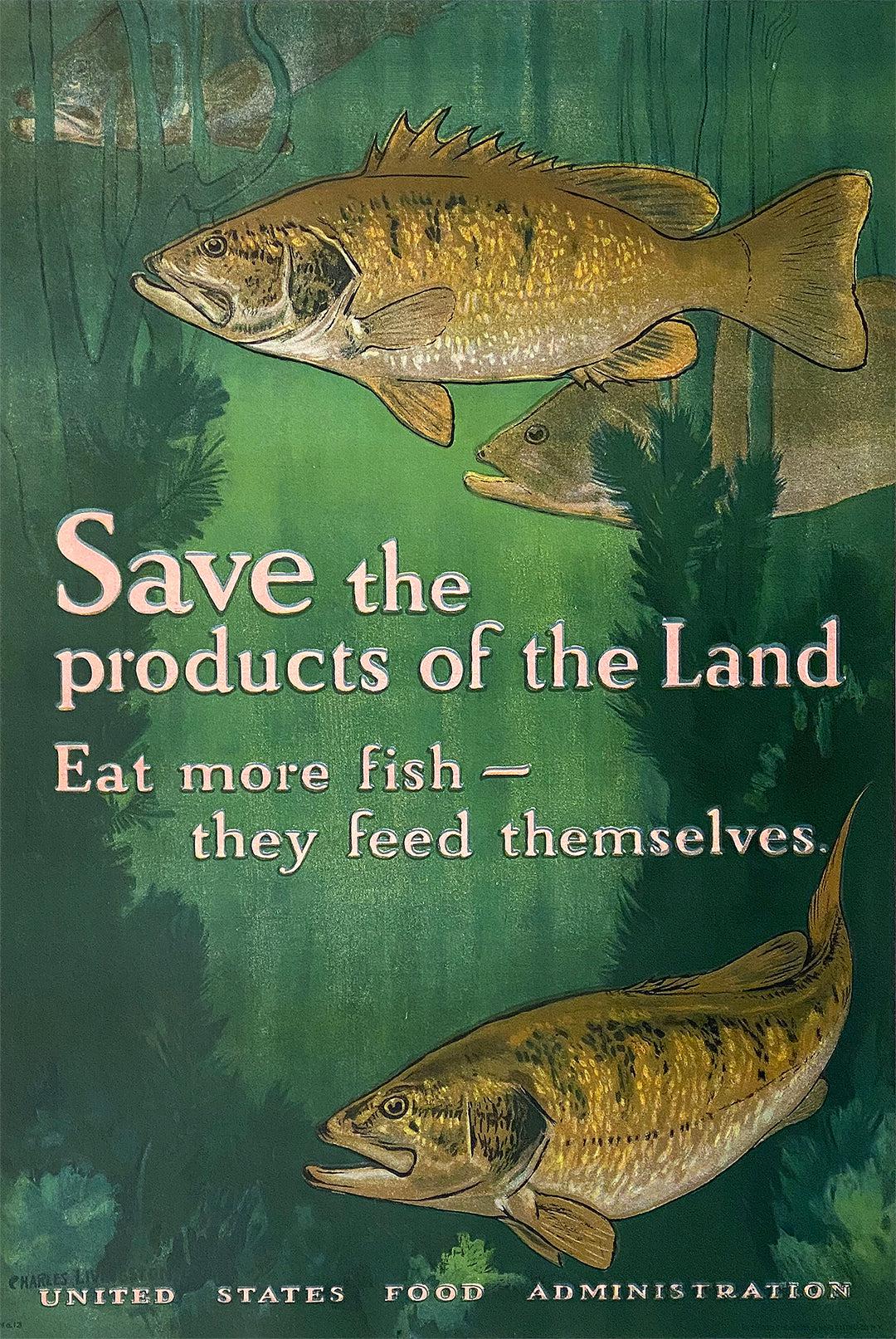 Original Vintage WWI Poster Eat More Fish Save the Products of the Land by Bull c1918
