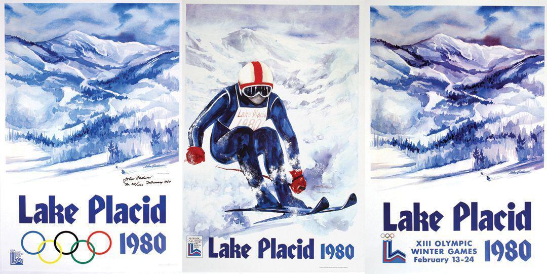 Set of Three 1980 Lake Placid Original Vintage Olympics Posters by John Gallucci