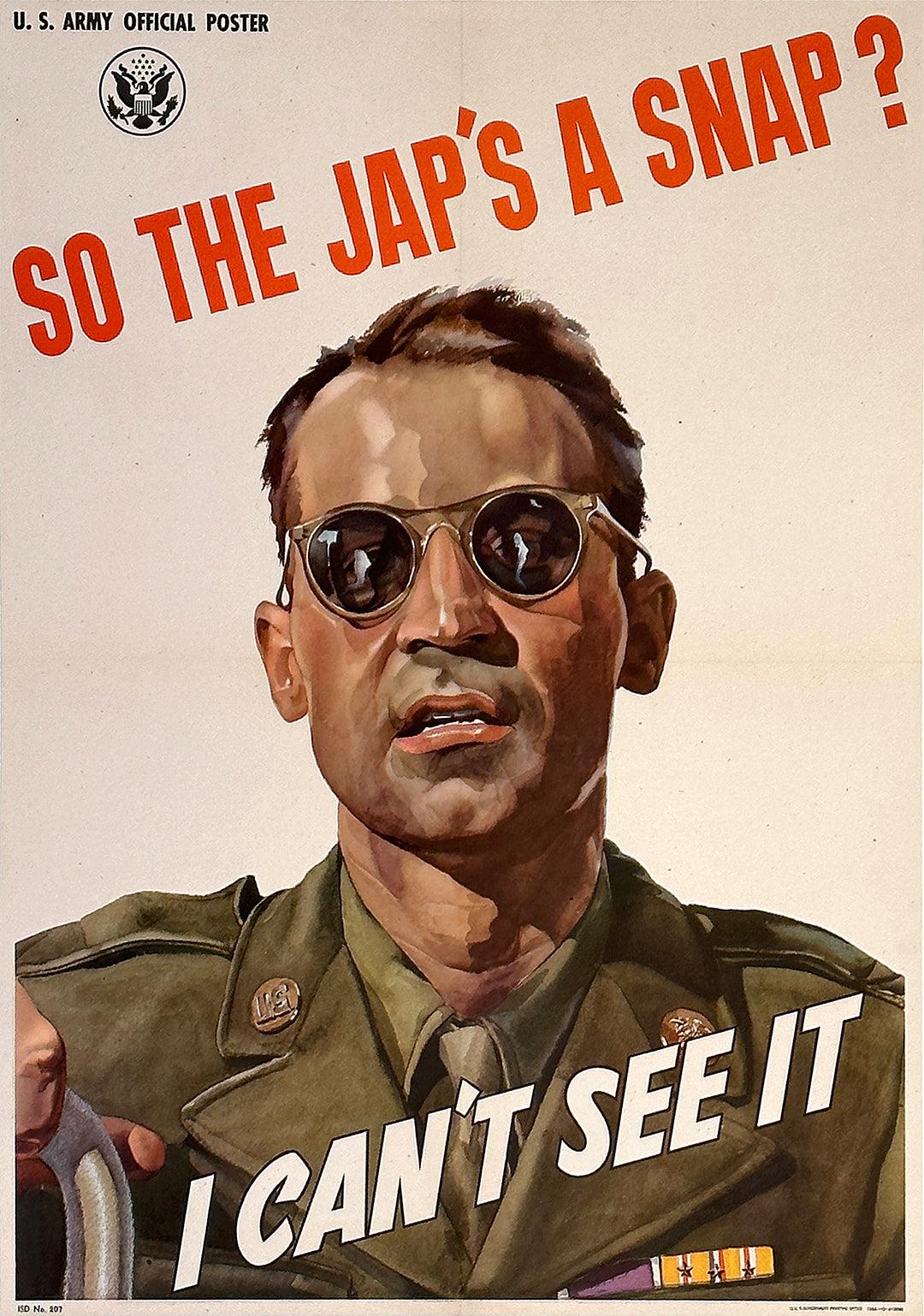 So the Jap's a Snap? I Can't See It Original Vintage WWII Poster Army