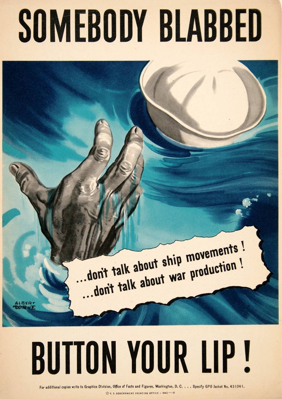 Original World War ll Poster - Somebody Blabbed by Albert Dorne 1942