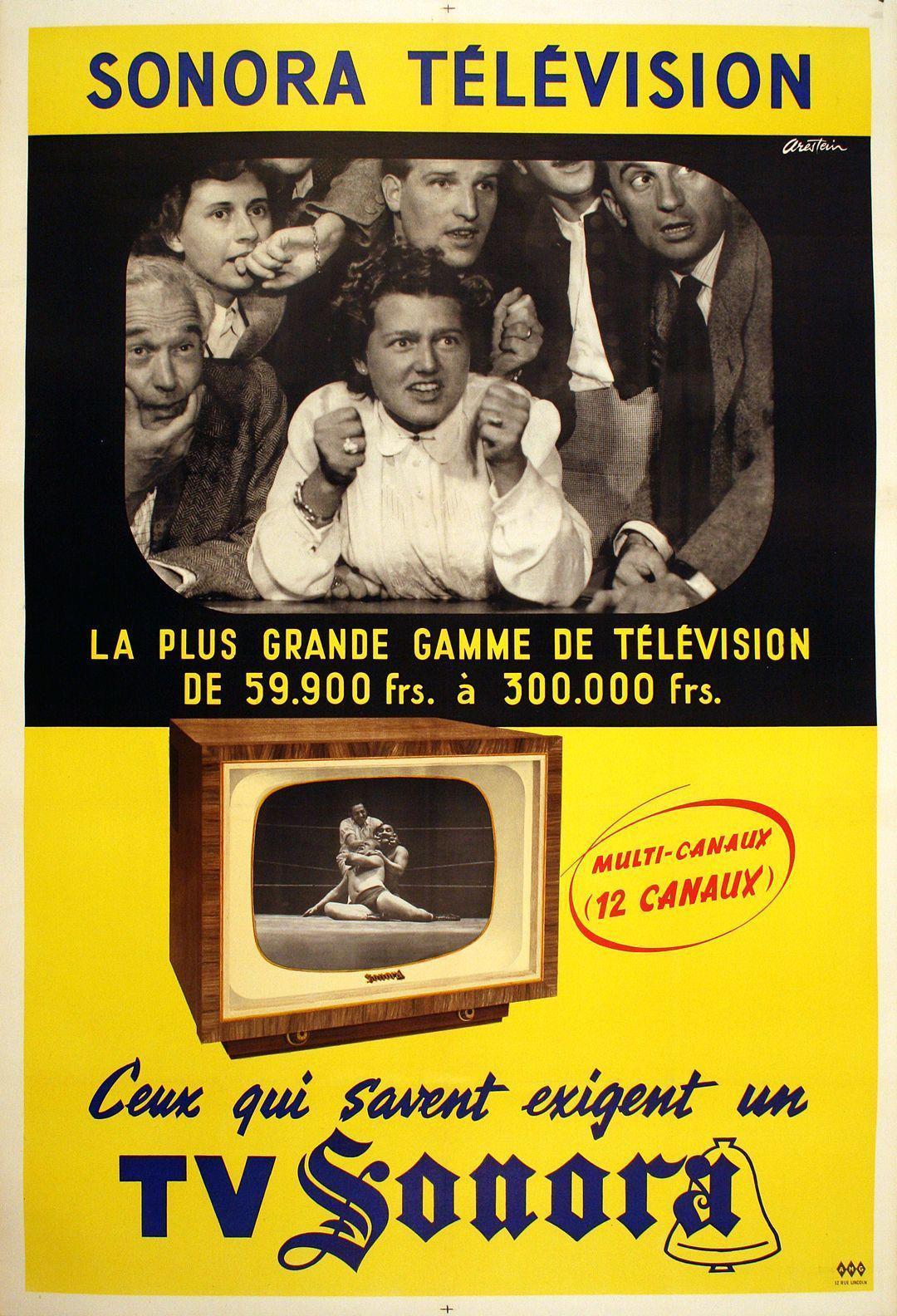 Original Sonora Television Poster c1955 by Arestein - Sonora Lutte Wrestling