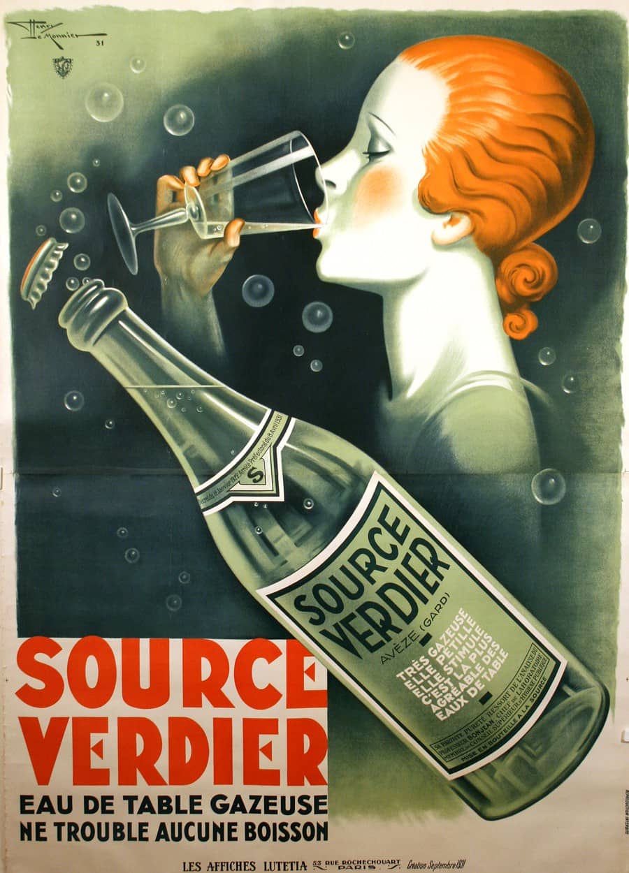 Original Vintage Source Verdier Poster by Henry LeMonnier 1931 - Redhead Drinking Water